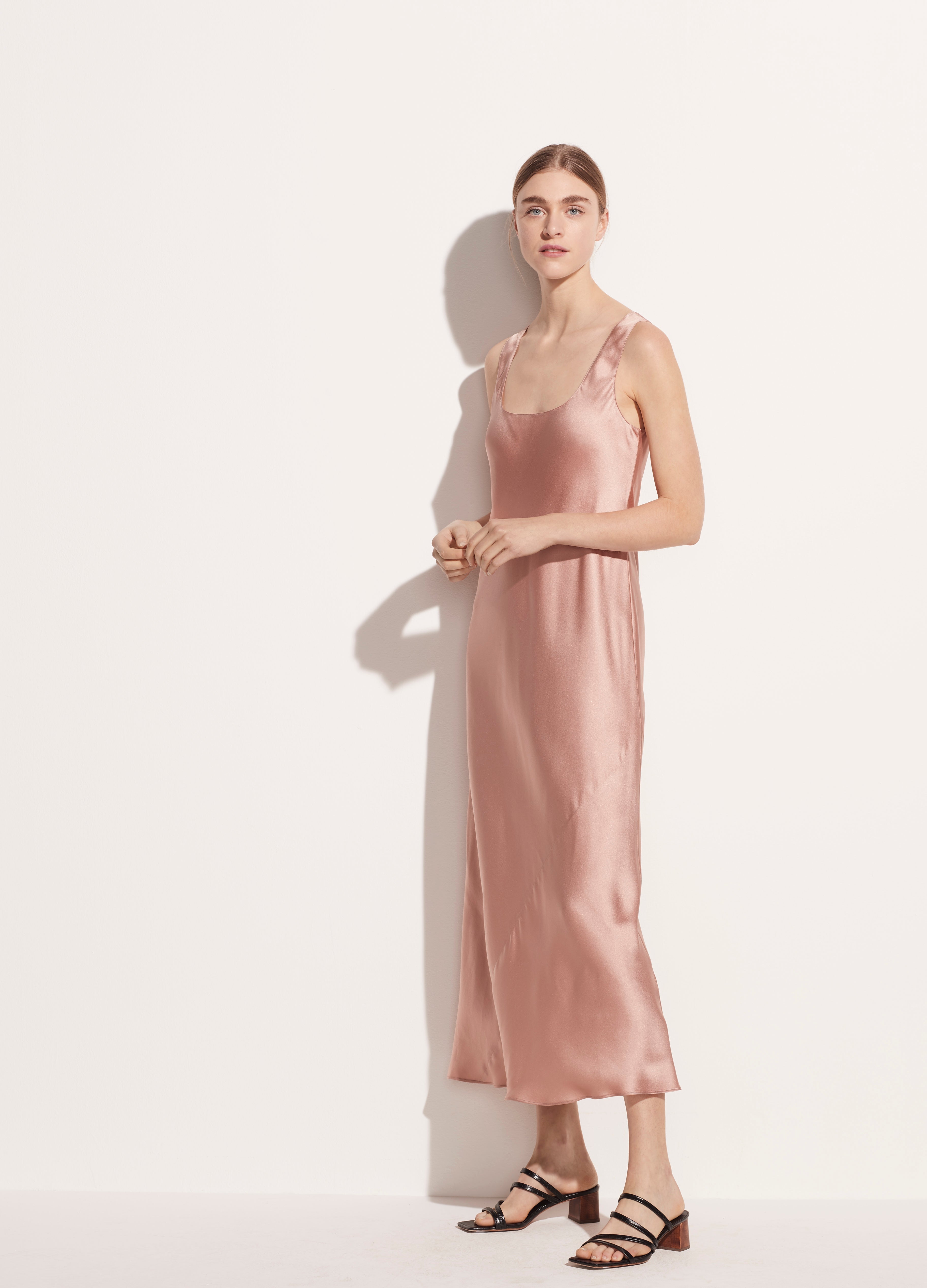 Vince | Square Neck Satin Tank Dress in ...